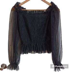 NASTY GAL collection off- the shoulder Long Sleeve black top blouse size 6